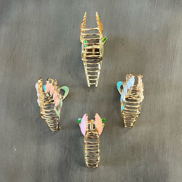 Yellow Sunflower Brown Rhinestone Enamel & Gold Metal 4“ Lobster Claw Hair Clip - Picture 3 of 4